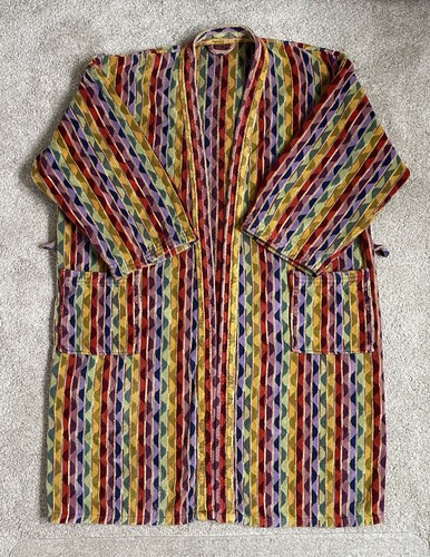 Vtg Missoni Bathrobe Unisex XL Multicolor Stripe Terry Cotton Knit Rainbow