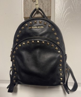 MICHAEL KORS Abbey Black Pebbled Calf Skin Leather Gold Tone Studs Backpack, Bag