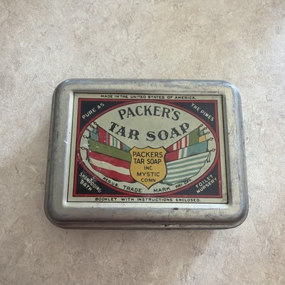 Vintage Packers Healing Tar Soap Tin Box Pure As The Pines  
