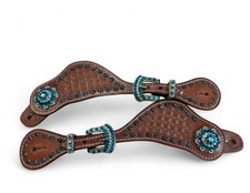 Showman Woman's Exotic Tooled Leather Boot Spur Straps NEW NIB SKU 0064 