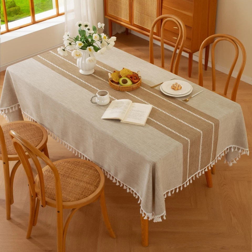 Nordic Striped Grey Brown Tablecloth Square Rectangular Dining Table Cover Gift - Image 2 of 4