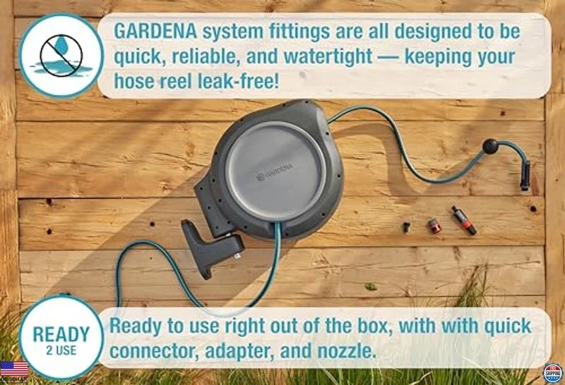 Carrete de manguera de jardín retráctil 50 pies x 1/2" montado en la pared, retracción automática, boquilla Foto 3 de 4