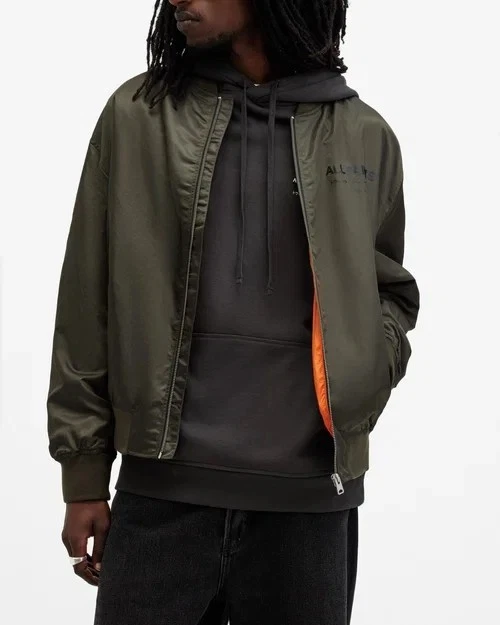 Allsaints Men's Underground Relaxed Fit Bomber Jacket Khaki Green Size XXL - product detail image 8