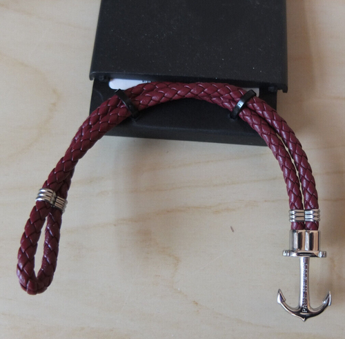 PAUL Hewitt Chain Anchor Bracelet Leather Bordeaux Stainless Steel IN Silver L - Picture 1 of 4