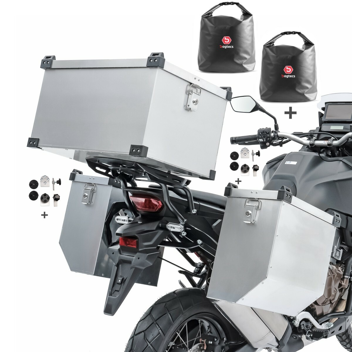 Set aluminium panniers Bagtecs Atlas 2x36L + top box 60l + inner