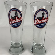 MINHAS CRAFT BREWERY Monroe Wisconsin Set of 2 Glasses DAMN GOOD BEER 7 1/4"