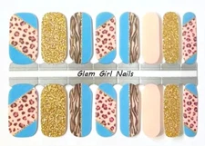 Turquoise Leopard Sparkle Nail polish strips / Nail Wraps / Nail Stickers