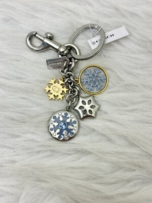 Coach Snowflake Cluster Bag Charm Keychain C7100 Silver/Multi New