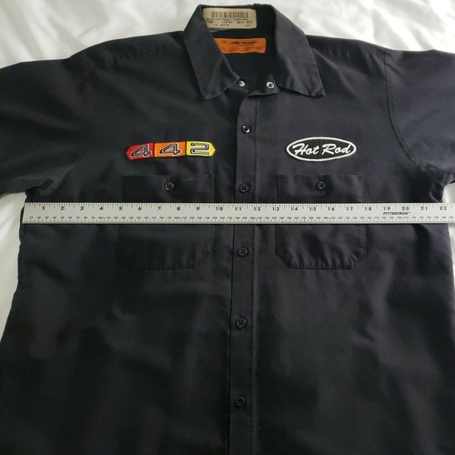 Men's Red Kap Shop Shirt Hot Rodd 442 Short Sleeve Shirt Button Down Large Black - Picture 8 of 12