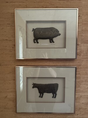 Harris G Strong Art Cow Pig Set of 2 Farmhouse Country Matted Framed Signed EUC