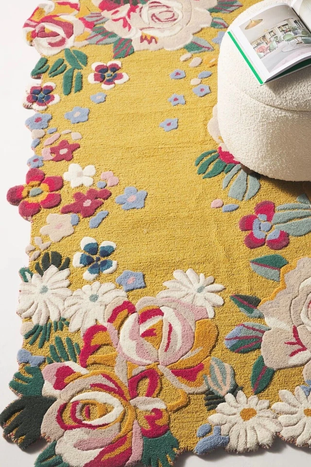 Современный шерстяной ковер ручной работы из 100% стеганого золота с цветочным рисунком все размеры ковры - Изображение 2 из 4