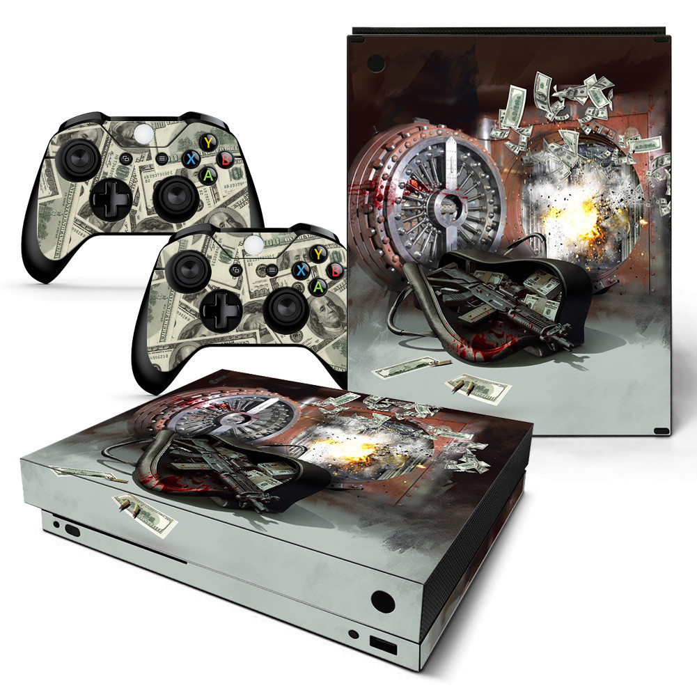 Xbox One X Console Skin Decal Sticker Money Cash Bank Robbery Custom Design Set-image