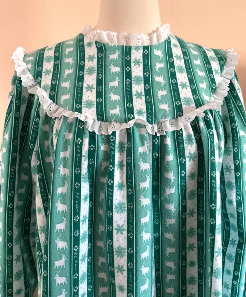 CAMISÓN DE FRANELA DE FRIJOL LL DE COLECCIÓN OJAL VERDE Y BLANCO CON ALCE, COPOS DE NIEVE SIN TALLA ~ EXCELENTE Foto 4 de 4