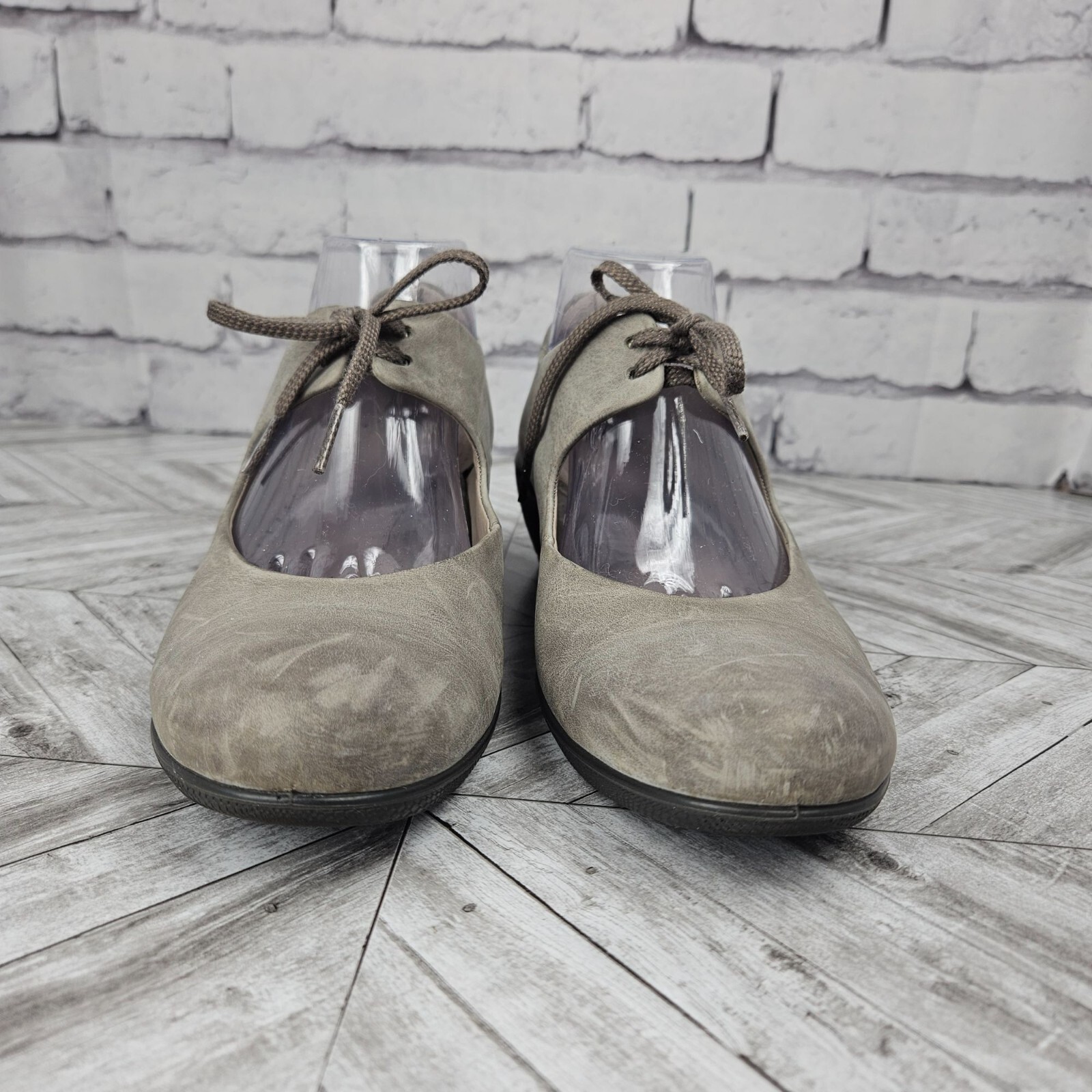 SAOLA ECCO GRIGIO TACCO BASSO MARY JANE SCARPE STRINGATE donna 40 US 9 pelle suola gomma