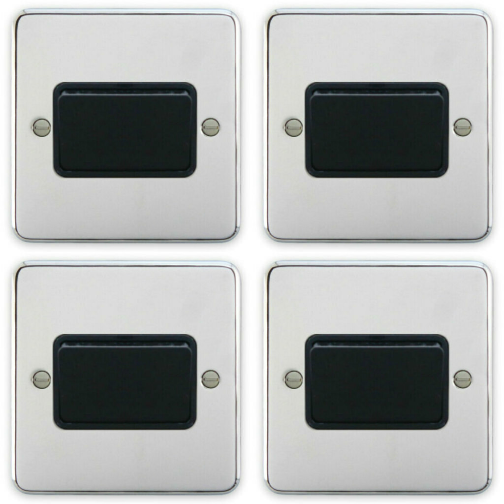 4 x Deta 1949CHB Fan Isolator Switches TP Polished Chrome / Black Insert