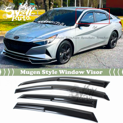 3D Wavy Mugen Style Window Visor Rain Guards For 2021-2026 Hyundai Elantra – Glossy Black, 4-Piece Set