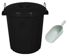 50L Black Plastic Bin Kitchen Food Flour Pet Animal Bird Feed Storage + SCOOP