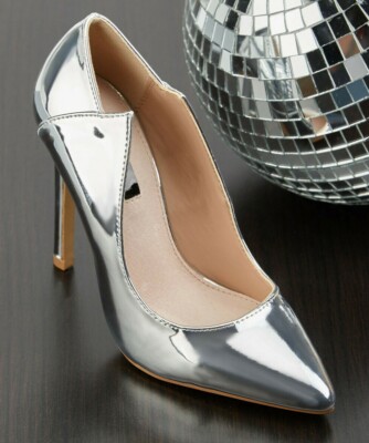 £36 GRÖSSE 3 36 LOST INK SILBER VERSPIEGELT METALLIC HOHER ABSATZ PUMPS SCHUHE NEU MIT ETIKETT
