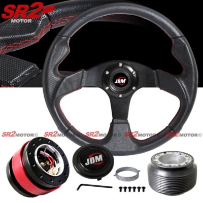 TY-R 14'' Steering Wheel + Quick Release + Hub + Horn For Civic EG Integra DC2