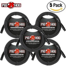 5-PACK Pig Hog Black  White Woven XLR Microphone Cable Cord 30ft XLR PHM30BKW
