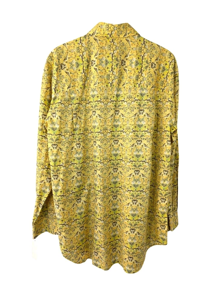 Northern Isles Cotton Shirt Men Sz L Pale Yellow Bird Floral Print VTG Style NWT - Image 2 of 4