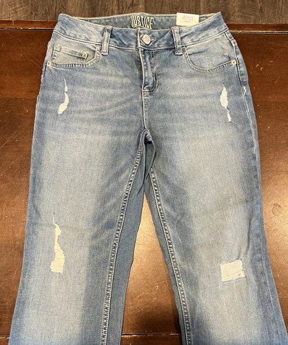 Justice Mid Rise Boot Cut Deconstructed blue jeans girls 14 NWT - Picture 2 of 6