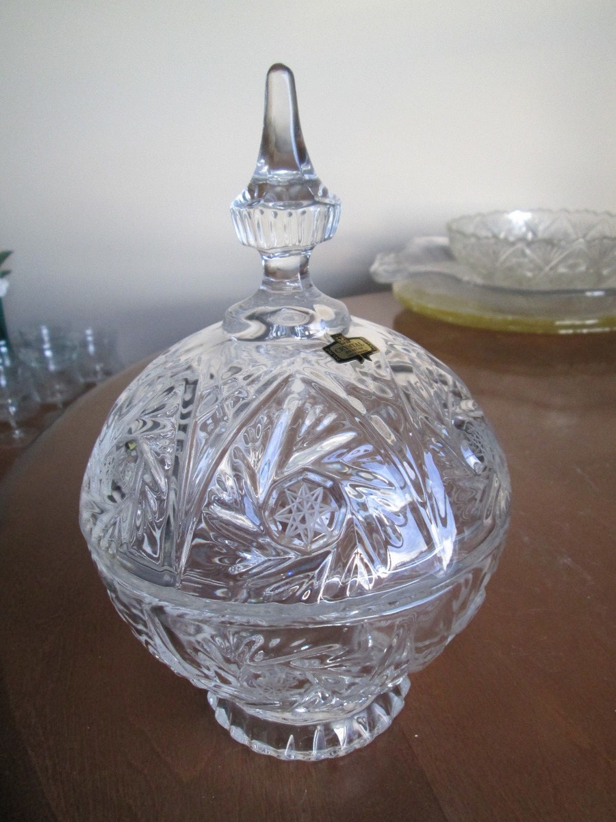 24% Lead Crystal Glass Covered Candy / Trinket Dish Zajecar