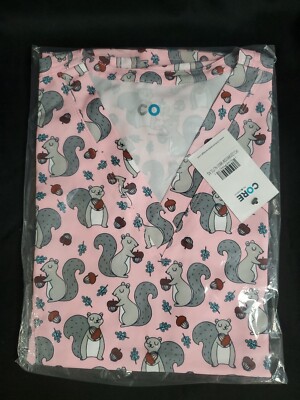 Maevn Nuts For You Squirrels Women's 3-Pocket V-Neck Print Scrub Top Sz. XS NEW