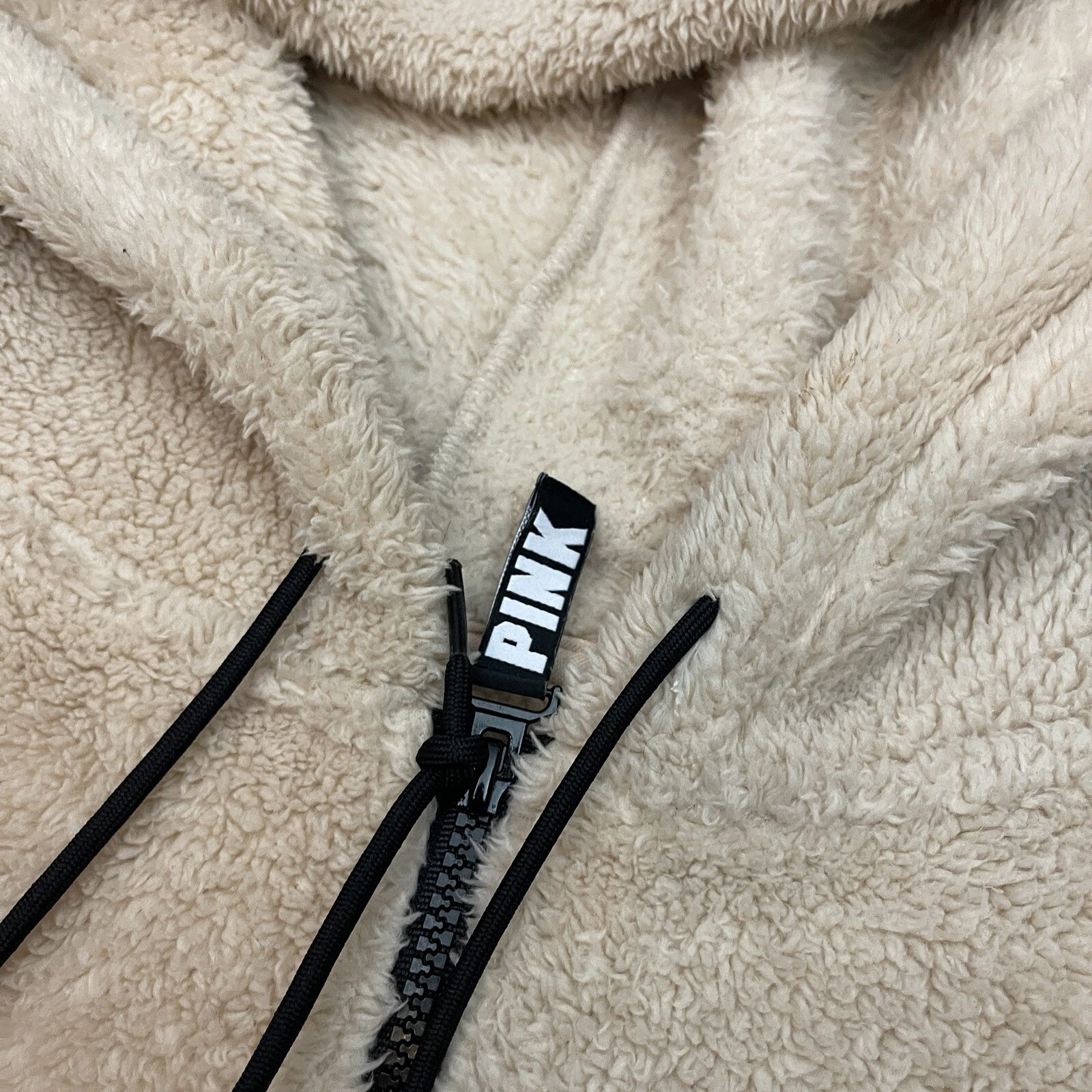 UNDERCOVER Victorias Secret ROSA beige sherpa L pullover felpa con cappuccio pile tasca canguro