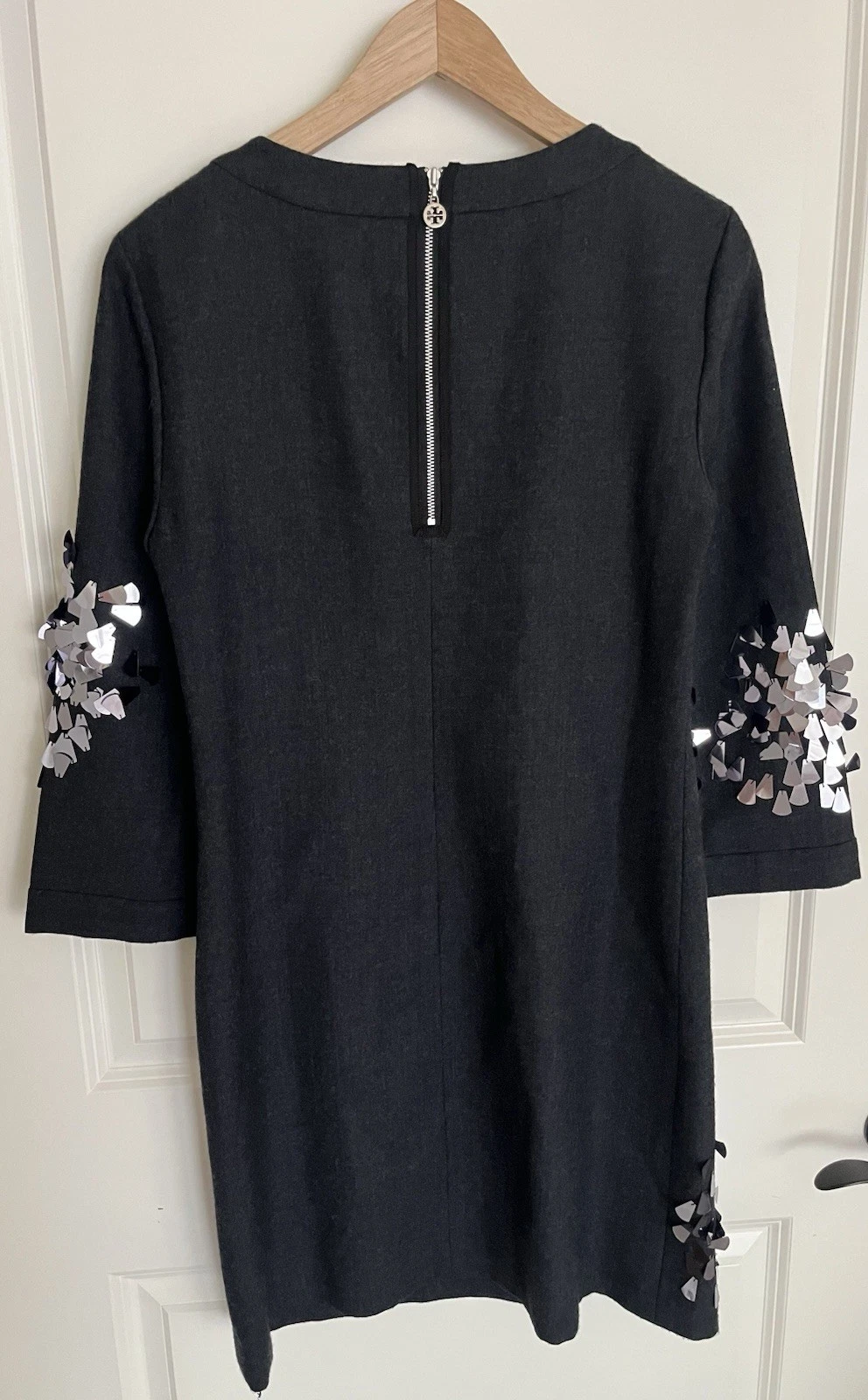 Abito Tory Burch grigio antracite in lana con accenti di paillettes taglia 4