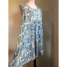 Raga Sleeveless Boho Mini Dress Blue Orange Small whimsi fairy beach y2k resort