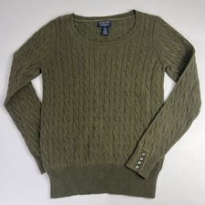 Polo Jeans Co Ralph Lauren Sweater Lg Olive Green Cable Knit Wool Angora Blend