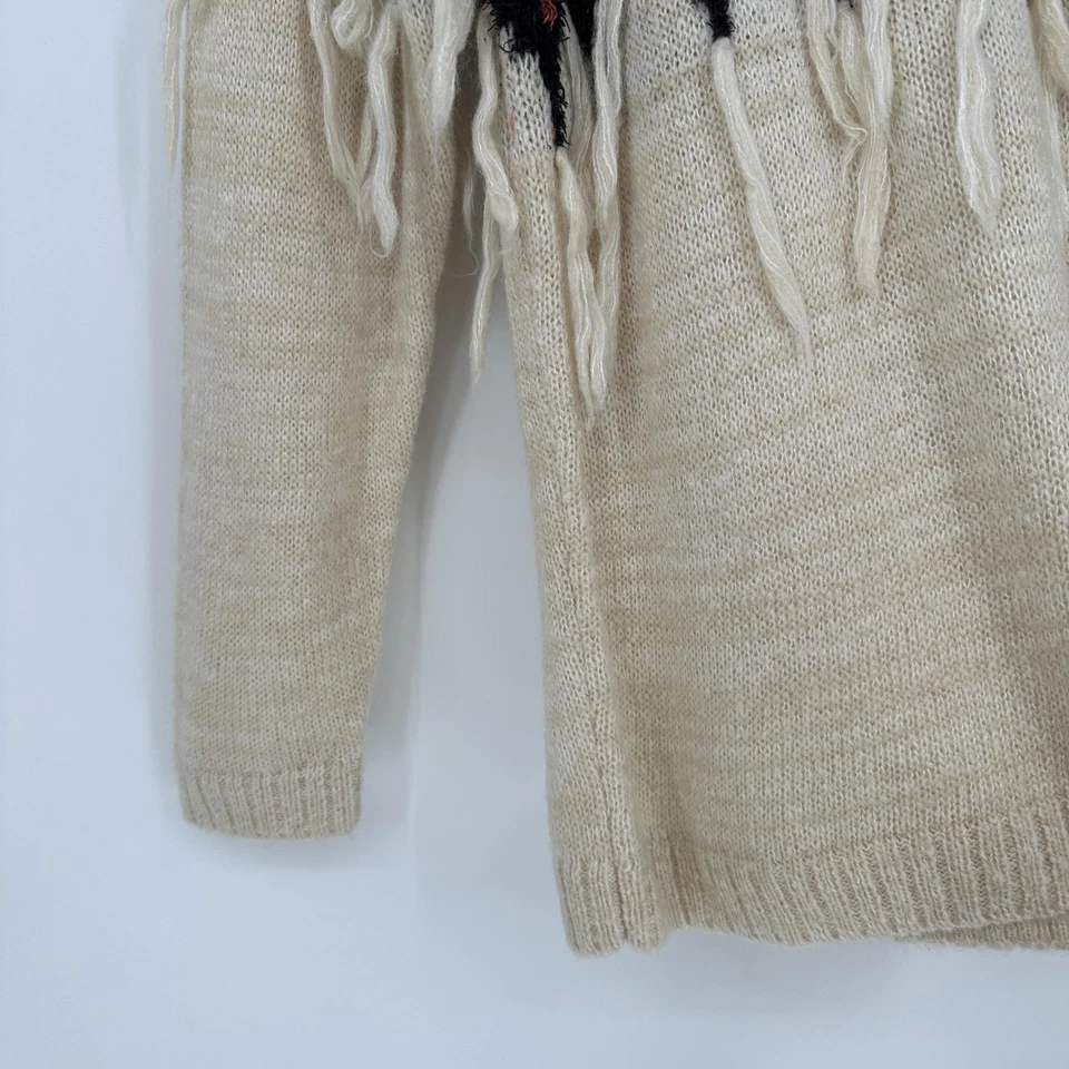Kensie Sweater Womens XS Cream Black Red Fringe Knit Pullover Aztec Pattern Boho - Image 4 of 4