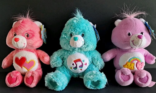 3 Vtg Plush Care Bears w/Tags 2003-05 Love-a-lot, Heartsong, Best Friend 8" Tall