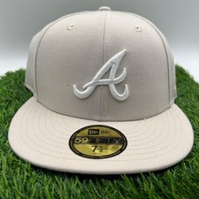 New Era Atlanta Braves MLB Stone White Logo 59Fifty Fitted 7 5/8 Hat Cap New