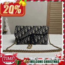 Christian Dior Saddle Wallet With Chain Oblique Jacquard