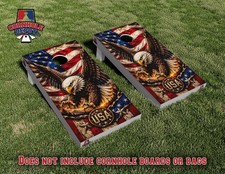 American Flag Eagle Mountains USA Cornhole Board Vinyl Wrap Skins Laminated Set