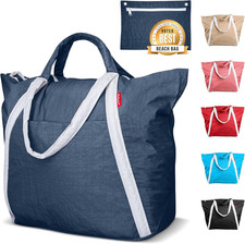Beach Bags Waterproof Sandproof - Packable Foldable Nylon Zipper Tote Bag for Tr