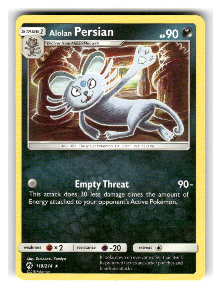 Alolan Persian 119/214 Rare Lost Thunder Pokemon Lightly Played