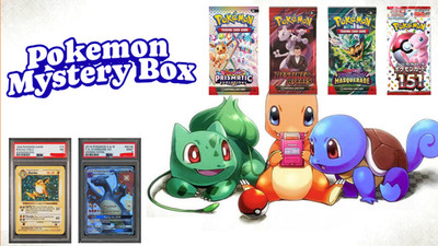 Pokemon Mystery Box  2 Graded Slabs 4 Pokémon Packs Singles + mystery item