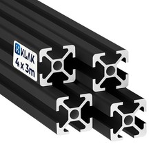KLAK 20 - 4x Aluprofil 20x20 3m System-, Montageprofil Nut 6 schwarz