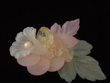 White, Pink, Blue Plastic Flower Brooch Faux Pearl Frosted Leaf 3in