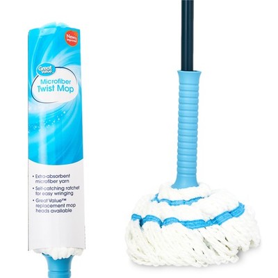 Self Wringing Microfiber Twist Mop with Removable Washable Head and Ratchet