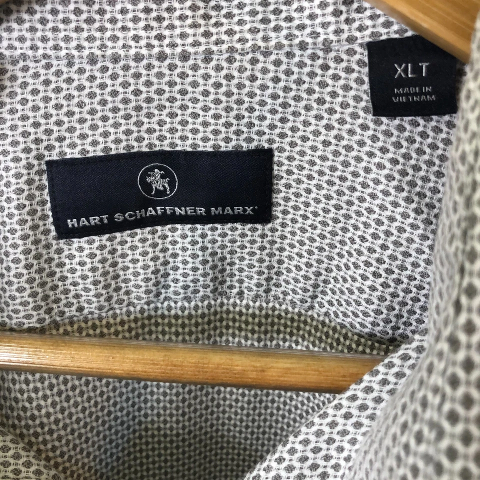 Hart Schaffner Marx Long Sleeve Dress Shirt Mens XLT White Grey Dot 100% Cotton - Image 3 of 4
