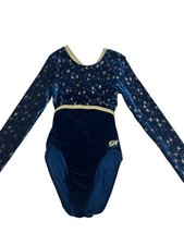 GK Elite Leotard Girl Gymnastics Long Sleeve Blue Stars