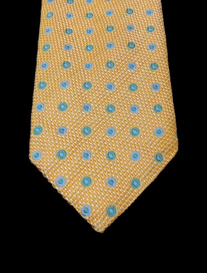 Corbata Canali Para Hombre Amarillo Verde Bordada 100% Seda Hecha en Italia Texturizada Foto 4 de 4