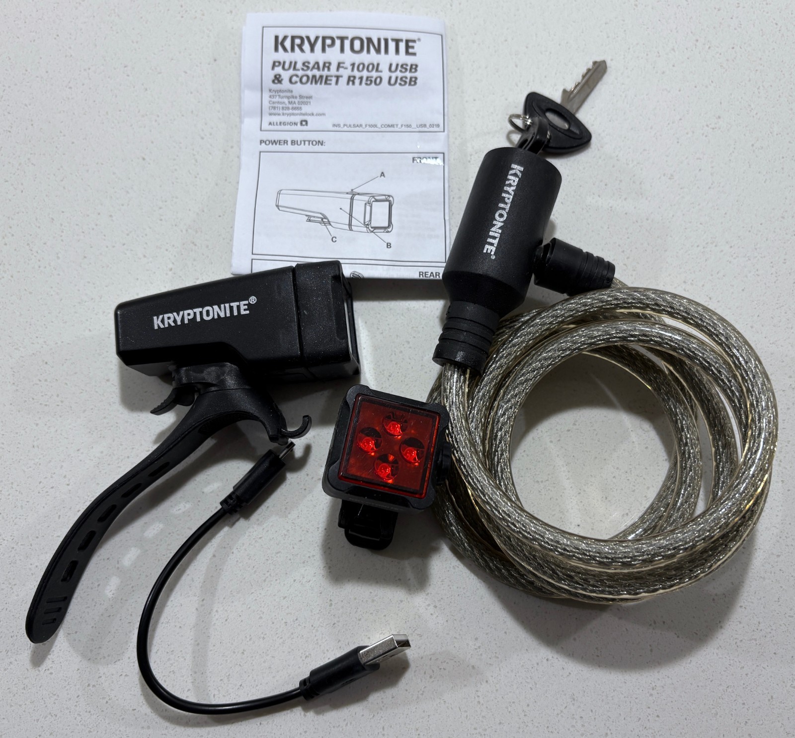 Kryptonite LED Bike Light Set and Anti-Theft Lock with Keys