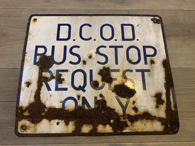 RAR Vintage Emaille Bushaltestellenschild D.C.O.D Bushaltestelle nur Anfrage