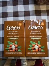 (12) CARESS SHEA BUTTER & BROWN SUGAR BAR SOAP EXFOLIATING BEAUTY BARS