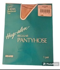 SEARS Hug-Alon Pantyhose Regular Size AVERAGE Nude Reinforced Toe Vintage New